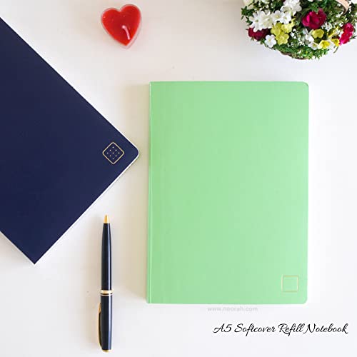Image of NEORAH - A5 Checked Notebook (Square Ruling) SOFT COVER | Organiser REFILL | 110 GSM | 160 pages (Size 21 cm x 14.8 cm) Planner Journaling Writing Note Taking Diary, Travellers Journal- Light Green