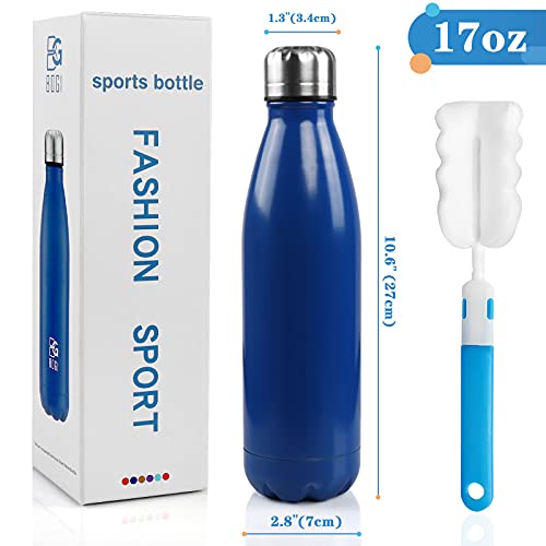 Image of BOGI 2 Pack 17oz Insulated Water Bottle Double Wall Vacuum Stainless Steel Water Bottles, Leak Proof Metal Sports Water Bottle Keeps Drink Hot & Cold - Perfect for Outdoor Sports Camping (Mint+Dblue)