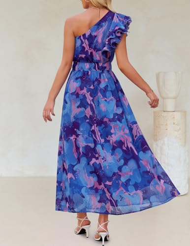 Image of ZESICA Women's 2026 Summer Floral Sleeveless Maxi Dress | One Shoulder, Sleeveless, Ruffle, High Waist, Beach Wedding Guest, Vacation, Graduation, Bridal Shower, Boho Long Dresses