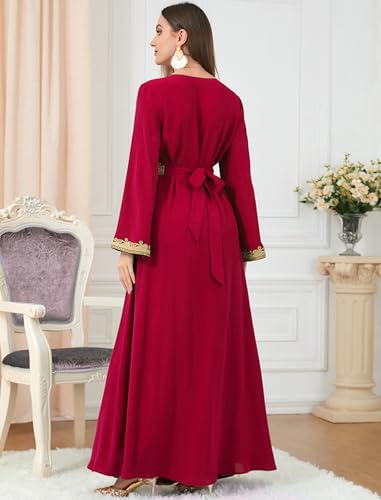 Image of FYMNSI Women Muslim Abaya Dress Islamic Dubai Modest Lace Belted Dress Abayas Kaftan Eid Prayer Clothes Arabian Maxi Robe
