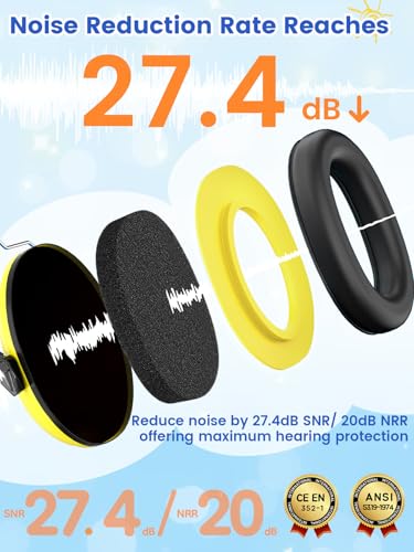 Image of Dr.meter Ear Protection for Kid: EM100 SNR27.4 Kids Noise Cancelling Headphones with Adjustable Headband - Kid Hearing Protection for Monster Truck Mowing Demo Derby and Concert - Yellow