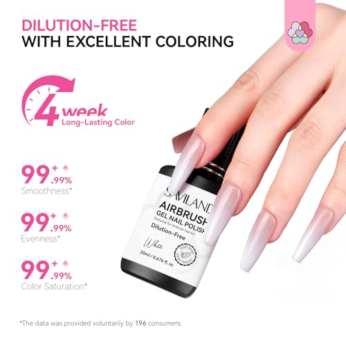 Image of SAVILAND Airbrush Gel Nail Polish Dilution-free: Hema-Free 20 ml No Clogging White Airbrush Nail Polish Non-Acetone Nail Gel P olish for High Pigmented Colors Airbrush Polish for Ombre French Nail