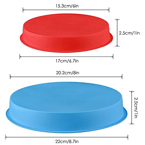 Silicone Cake Pan,DanziX Round Baking Mold 6 Inch and 8 Inch Non-Stick Reusable Bakeware Pan-Red and Blue