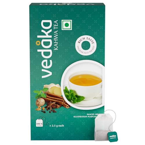 Image of Amazon Brand - Vedaka Detox Khawa Tea | 100 Bags | 250 g | Contains Salt, Ginger, Tulsi, Cinnamon, Black Pepper, Cloves, Nutmeg, Asafoetida & Cardamom Seed