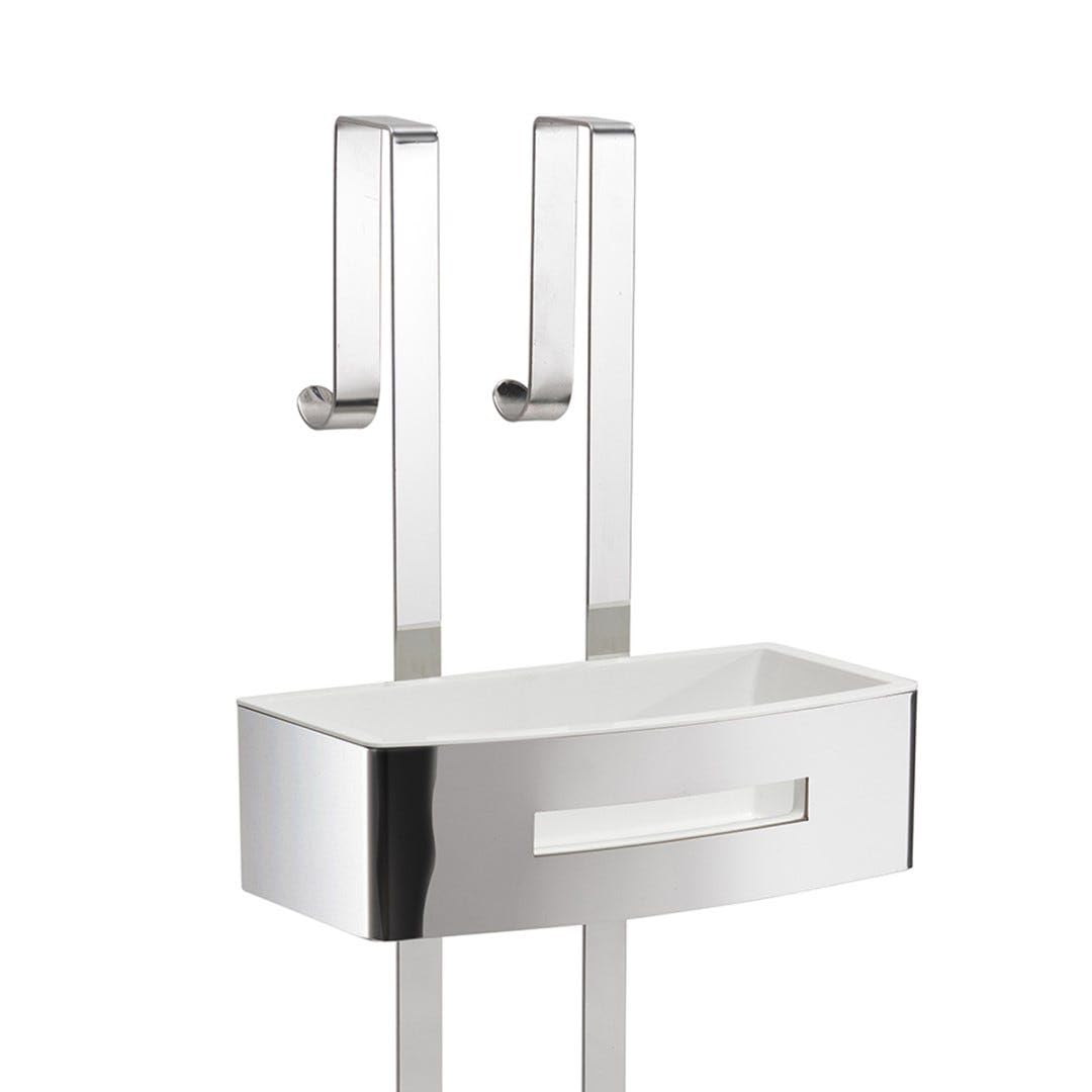 Kiamami Valentina Portaoggetti Doccia Doppia Griglia Acciaio Cromato Peonia | Da appendere senza fori, acciaio inox AISI 304, inserti bianchi, 2 griglie, 24x58,4x18,7 cm, ganci multiuso