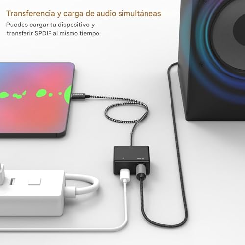 Adaptador USB C a SPDIF Cubilux con carga PD y audio óptico Toslink de 192 KHz para Chromecast 3