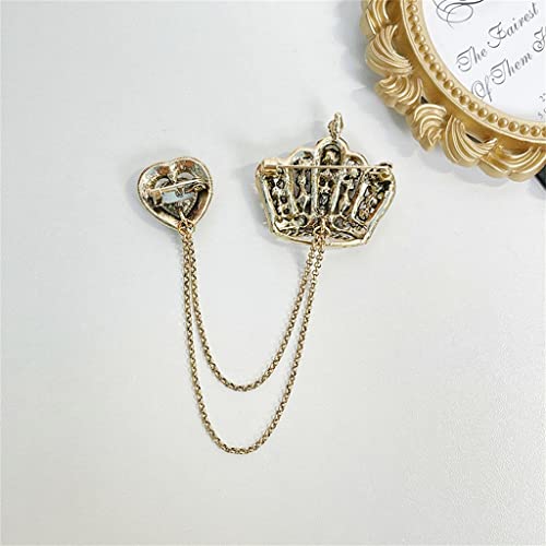 Fashion Accessories Retro Rhinestone Crown Brooch Heart-Shaped Tassel Chain Lapel Pins And Brooches For Brooch (Color : Red, Size : One Size) #TOP3