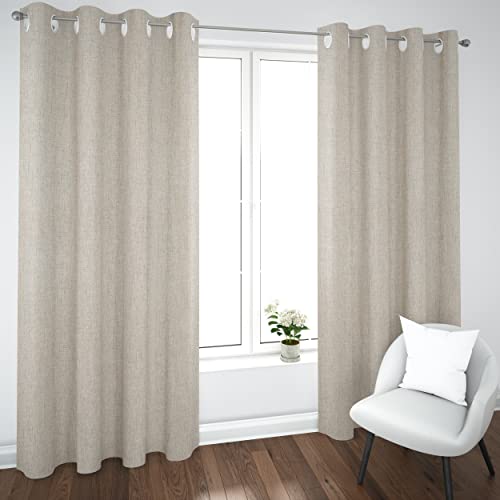 Dalina Textil   Cortinas Salón Dormitorio diseño de Lino   Cortinas Semitranslúcidas con Ojales un Panel de 140 x 260 cm Color Taupe
