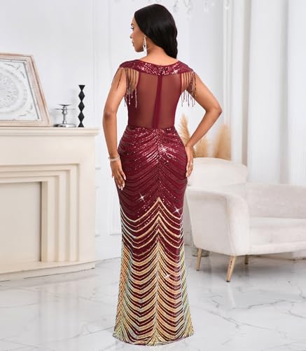 Image of Cololura Women Sexy Sequin Mesh Perspective Bodycon Party Cocktail Evening Gown Maxi Dress
