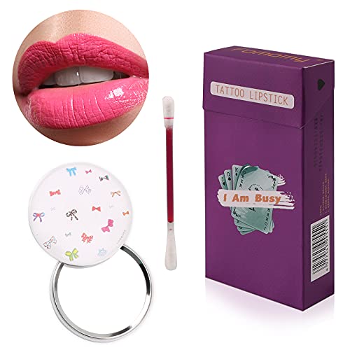 20 Pcs Tattoo Lipstick Cotton Swab Lipstick, Cotton Swab Lip Glaze, Durable Waterproof Liquid Non-Stick Lipstick, Easy to Carry with Random Small Mirror(I Am Busy)