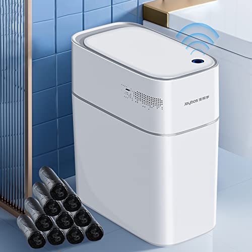 MOPUP Touchless Bathroom Trash Cans, Waterproof Motion Sensor Bedroom Garbage Can, 3.5 Gallon Slim Plastic Narrow Small Dogproof Trash Bin for Office,Living Room,Kitchen, White MOPUP Touchless Bathroom Trash Cans, Waterproof Motion Sensor Bedroom Garbage Can, 3.5 Gallon Slim Plastic Narrow Small Dogproof Trash Bin for Office,Living Room,Kitchen, White