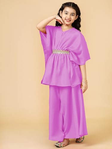 Image of A.T.U.N. (ALL THINGS UBER NICE) Girls Solid Kaftan with Flared Pant Set | Stylish Clothing Set
