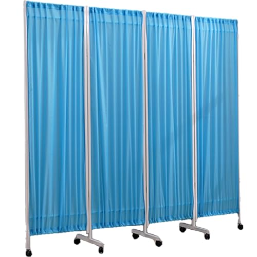 Paravent médical pliable avec cloison réglable à 4 panneaux amovibles bleus