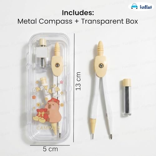 Image of FunBlast Capybara Theme Compass Set - 2 Pcs Mini Transparent Geometry Box with Compasses and Pencil Nib, Math Geometry Kit for Student & Professional (Yellow-)