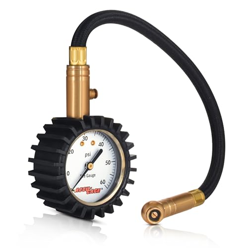 Image of Accu-Gage RH60XA Tire Pressure Gauge with Hose and Protective Rubber Guard, Angled Swivel Chuck, 60 PSI