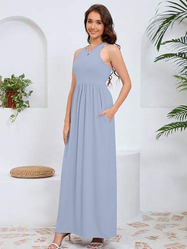 Image of DEARCASE Women's Sleeveless Summer Maxi Dress with Pockets,Beach,Vacation