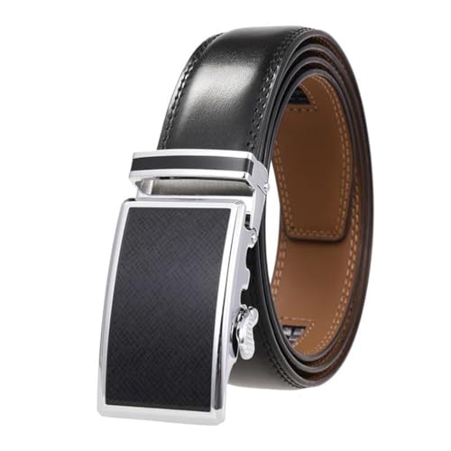 Men's Solid Color Automatic Belt, 3.5Cm Metal Buckle Work Belt, Handmade Brown Silver 105cm2