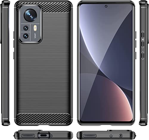 Image of NPRC Hybrid Ultra Slim Protective Case TPU Non-Slip Carbon Fiber Texture Shockproof Case Cover for RedmI 12 Pro - Black