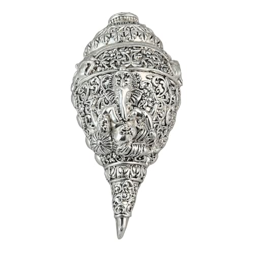 Image of DIVINITI Sacred Ganesha Shankh Idol for Home Temple Decor|999 Silver-Plated Antique Finish Decorative Conch Shell with Luxury Gift Box|Premium Vastu & Housewarming Gift (12 x 6 cm)