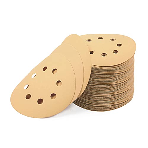 LEONTOOL サンディングディスク サンドペーパー #220 100枚 125mm 8穴あき マジック式 サンディングペーパー 紙やすり 丸型 エアーサンダー丸パッド用 車 ゴム 皮革 プラスチック ガラス 金属表面 研磨用 表面処理 超精密仕上げ