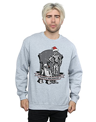 Star Wars Men's C-3PO And R2-D2 Christmas Holidays Sweatshirt Large Sport Grey