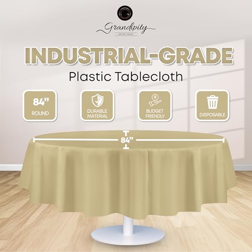 Image of Grandipity 24 Pack Premium Disposable Plastic Tablecloth 84 inch Inch Decorative Round Table Cover - Beige