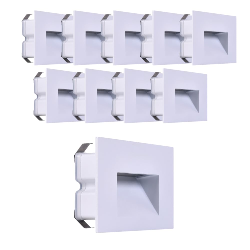 Kit 10 Faretto segnapassi da esterno lampada da muro IP65 LED 5W incasso scatola cassetta 503 scale giardino viale gradini CCT 3 Tonalità selezionabile luce fredda calda Naturale (Bianco - 10 pezzi)