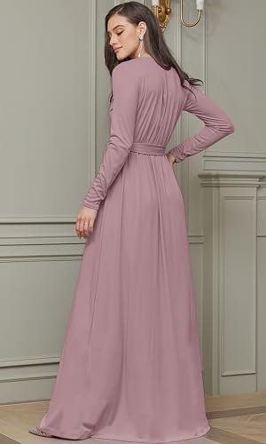 Image of KOH KOH Womens Long Sleeve V-Neck High Slit Cocktail Evening Gown Maxi Dress