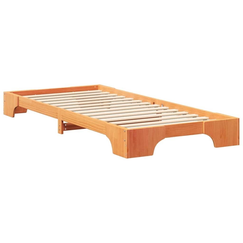 Marco de Cama en el Suelo de Madera Maciza de Pino Marrón Estructura de Perfil Bajo para Dormitorio Moderno Minimalista Ensamblaje Sencillo y Diseño Eficiente en Espacio