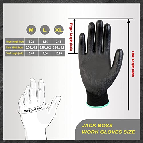 Jack Boss 12 Pack Safety Work Gloves For Men & Women With Pu Coated Grip On Palm & Fingers Seamless Knit Working Gloves For Light Duty Works,Gardening #TOP1