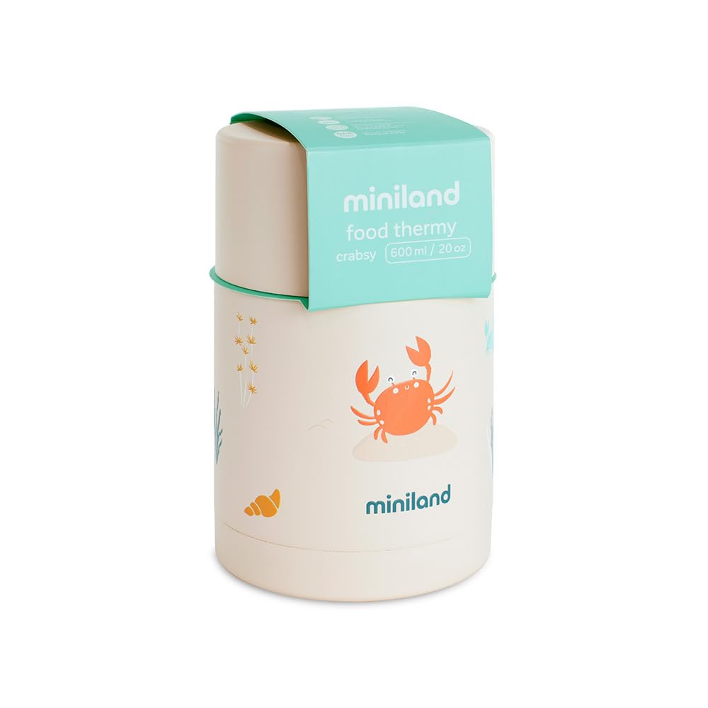 Miniland Thermos Bebè per Alimenti 600ml Acciaio Inox Mantiene Temperatura 24h Chiusura Ermetica Doppia Parete