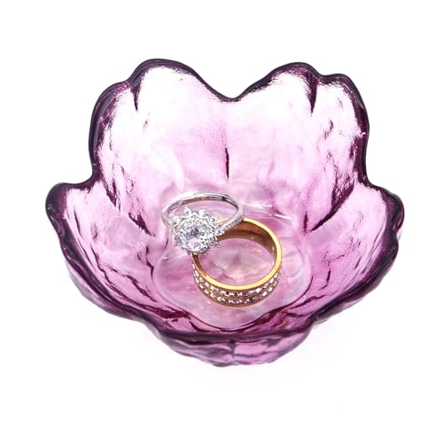 BIHOIB Amethyst Flower Ring Dish Jewelry Tray, Decorative Glass Trinket Dish, Modern Accent Tray for Vanity