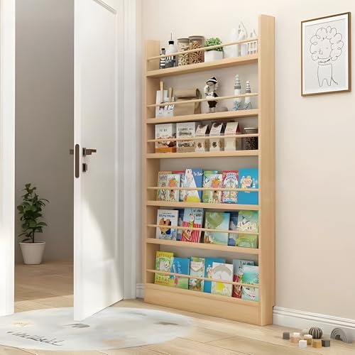 Image of YKLYTBD Behind The Door Bookshelf, Wooden Behind Door Bookshelf 6-Tier, Space-Saving Kids Bookcase Book Shelf Organizer Storage for Toys and Books