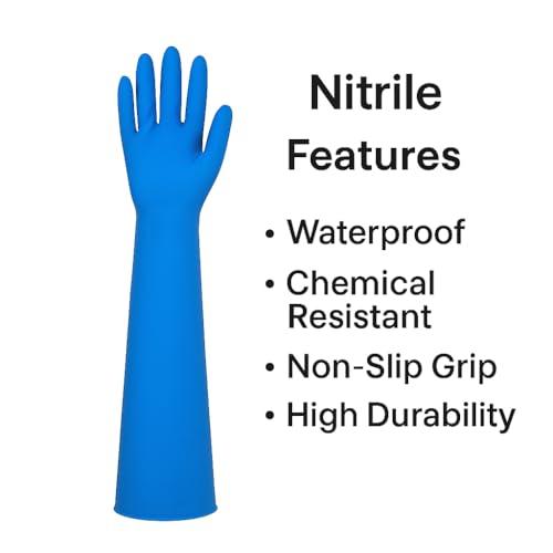 Image of 16 Inch Gloves - Long Cuff, Durable, Chemical-Resistant Safety Gloves for Industrial, Lab, Cleaning, Dishwashing, Home & Janitorial Use - Comfortable Fit (Nitrile, 10 Pair)