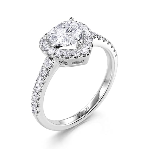 Jeulia 0.8ct 925 Sterling Silver Engagement Rings for Women; Halo Heart Cut Cubic Zirconia Promise Rings for Her Wedding Anniversary Jewelry Gift For Friends with Gift Box2