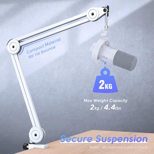 Image of FIFINE BM63 Microphone Boom Arm Stand, Metal Heavy Duty Mic Stand, Scissor Suspension Adjustable Boom Arm for Podcast Recording Streaming Gaming, with Desk Clamp, 5 /8 inch Screw, Cable Ties|White