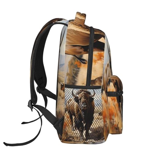 PHAYAH North American Bison Herd Pattern Backpack 15.7" Simple Bag For Everyone With 1 Main Compartment, Front Utility Pocket3