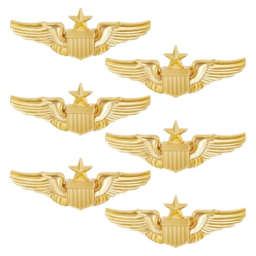 Image of DICOSMETIC 6Pcs Wings Pin Pilot Metal Wing Pin Aviator Pins Air Force Senior Pilot Wing Gold Wing Pilot Badge Alloy Brooch Costume Lapel Pin for Hat Shirt Uniform