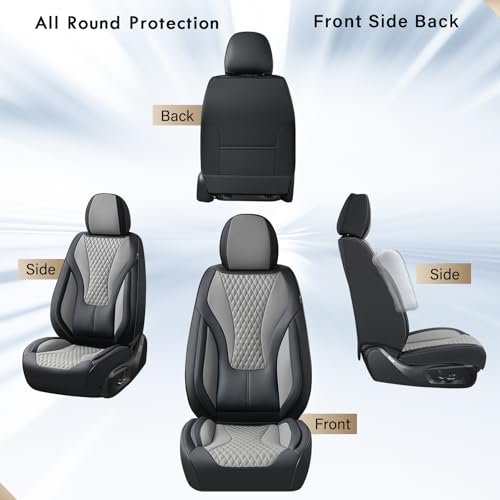 Image of Coverado Black&Gray Nappa Leather Front Car Seat Covers, Waterproof Automotive Seat Protector Cushion, Universal Fit for Most Vehicles Cars SUV Truck