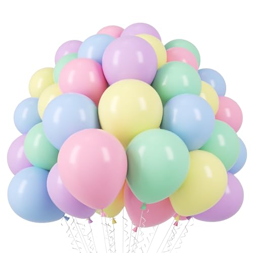 Image of Voircoloria 110pcs Pastel Balloons 12inch Macaron Latex Party Balloons for Graduation, Easter, Wedding, Birthday, Bridal Shower, Rainbow Party, Baby Shower, Anniversary Party Decorations