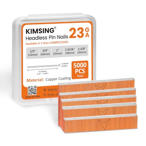 Kimsing Clavos De Cobre Sin Cabeza De Calibre 23, 5 Tamaños Surtidos 1 2, 3 4, 1, 1-3 16 Pulgadas, 1-3 8 Pulgadas , 5000 Piezas, Paquete Múltiple Para Pistola De Clavadora De Pines