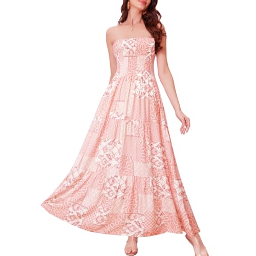 Image of Women's Summer Strapless Tube Top Maxi Dresses Off Shoulder Boho Beach Long Dress