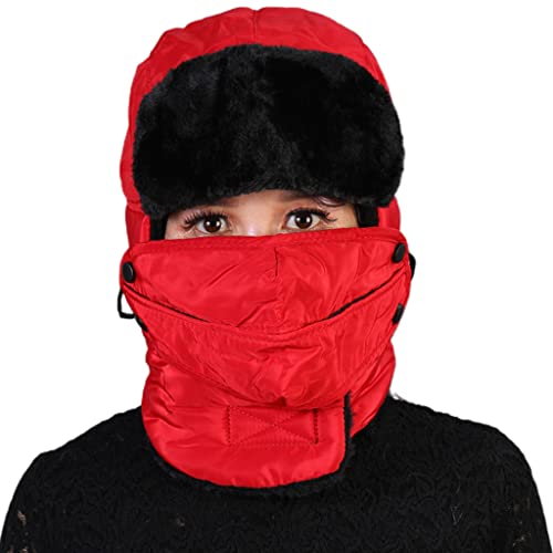 GRABAGECAN Winter Hat for Foldable Ear Flap Ski Hat Both for Women Men Cotton Earmuffs Thick Warm Cold for Protectio Red