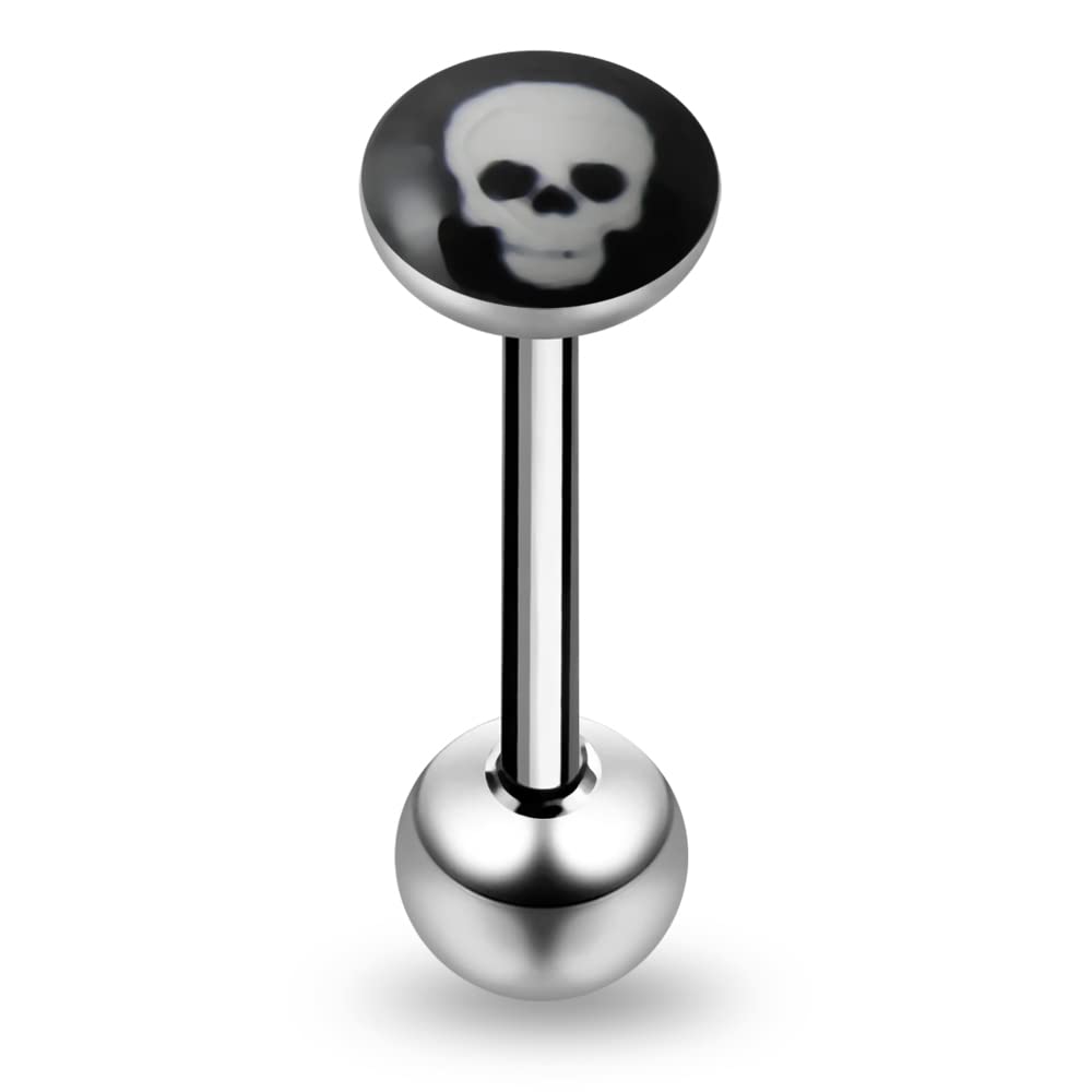 PiercingPointFlat Top SKELETON FACE Logo with 16MM Surgical Steel Tongue Rings