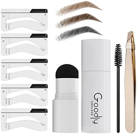 GOODLY by ELAN GOLD Eyebrow Stamp Stencil Kit w/Bonus Eyebrow Tweezer Included | Perfect for One Step Eyebrow Shaping | Waterproof and Long Lasting Finish, Medium Brown