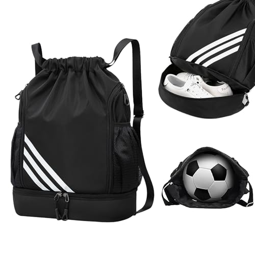 Mochila Zorplex con cordón para gimnasio, bolsa deportiva de gran tamaño resistente al agua con compartimento para zapatos, cremallera y bolsillos de malla para botella de agua para deporte, natación