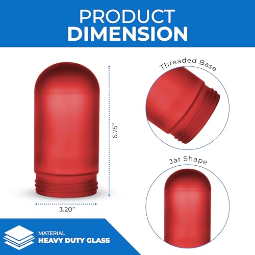 Image of OhLectric Replacement Weather Tight Light Fixture - Threaded Bulb Cover - Sturdy Clear Glass Protectant For Bulb - Frosted Glass Shade - Outdoor Vapor Proof Fixture - Glass Globe Bulb - Red - OL-41370