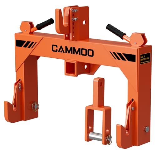 CAMMOO 3-Point Quick Hitch with 2' Receiver＆Extra Versatile Adapter, Adaptation to Category 1, No Bushing Required, 3000LBS Lift Capacity, 5 Level Adjustable Bolt &Reinforcing Rib Design (Orange)