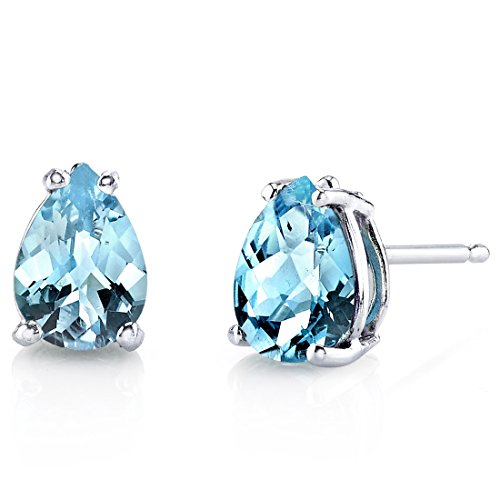 Peora Swiss Blue Topaz Earrings for Women in 14 Karat White Gold, Classic Solitaire Studs, 7x5mm Pear Shape, 1.50 Carats total, Friction Back Peora Swiss Blue Topaz Earrings for Women in 14 Karat White Gold, Classic Solitaire Studs, 7x5mm Pear Shape, 1.50 Carats total, Friction Back