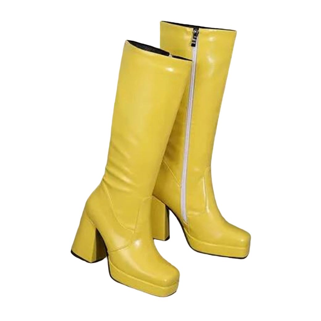 Womens Knee High Boots Block Heels Platform Big Size Female Long Booties